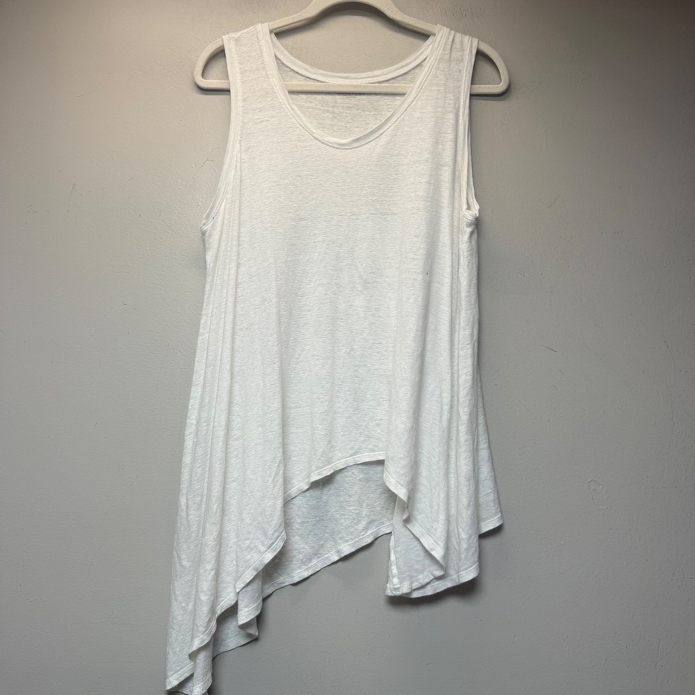 Eileen Fisher Tank Top Womens L White Excellent 100% Linen Asymmetrical Hem